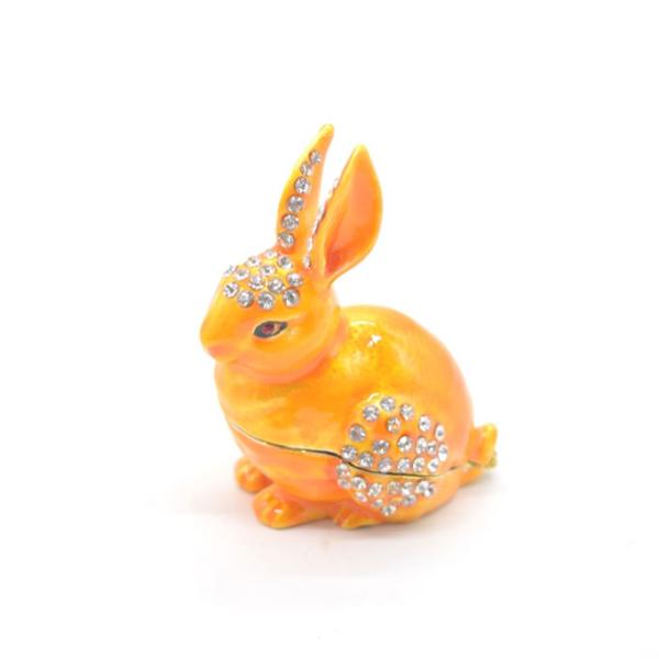 うさぎ 卯 兎 橙色 ラインストーン付き 小物入れ 七宝焼き 金属製置物 オレンジ 6.5cm