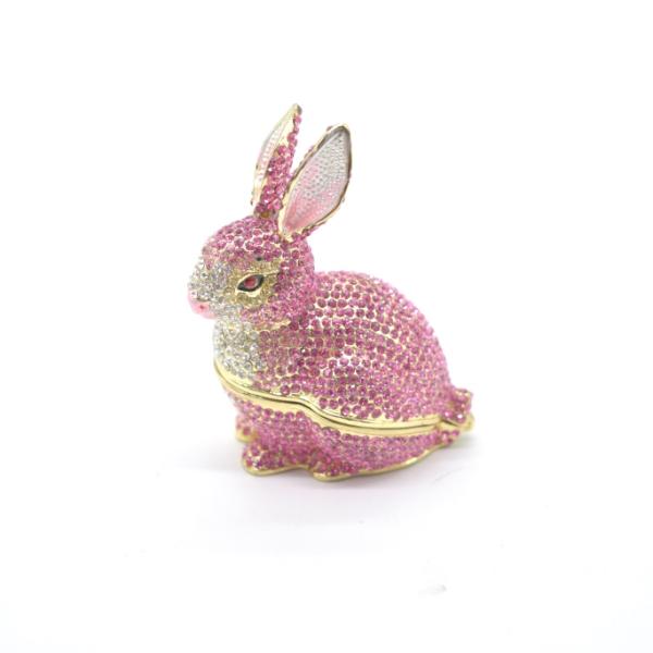 うさぎ 卯 兎 ラインストーン付き ピンク色 小物入れ 七宝焼き 金属製置物 6.5cm