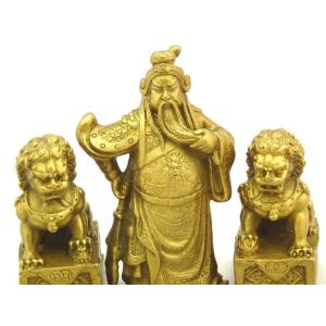 関羽 獅子 しし 置物 元宝 銅杯 古銭 金運...の詳細画像1
