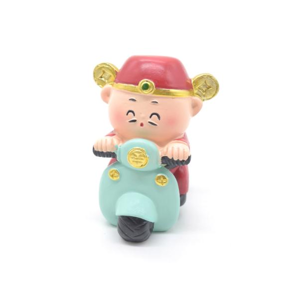 乗り物に乗った財神 置物 マスコット人形 樹脂製 6cm フルカラー彩色