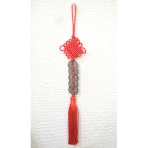 【メール便OK】 五帝銭 根付 青銅風 銅製 風水銭 レプリカ中国古銭 赤 30cm