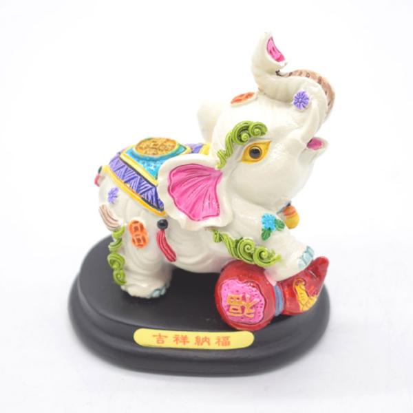 象 ゾウ 瓢箪 フルカラー彩色 樹脂製置物 台座付き 8cm