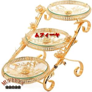 欧風 デザートスタンド 透明ガラス ケーキディスプレイスタンド 3段 金色 ケーキデコレーションツール 陳列台 お菓子 アフタヌーンティ