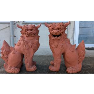 シーサーペア 伏せ30cm＠陶芸JIN・宮城勝人 沖縄 置物 シーサー