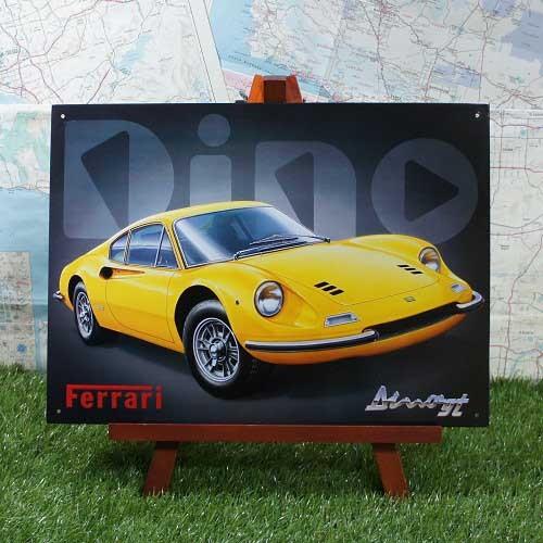 【ブリキ看板】Ferrari／フェラーリ　DinoGT　Yellow