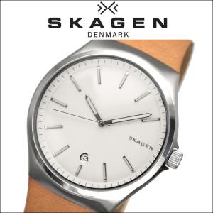 (SALE！)時計 SKAGEN 腕時計 メンズ レザー ホワイト ライトブラウン SKW6261 白い腕時計