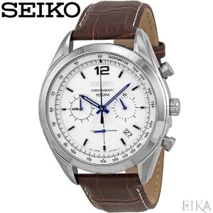 セイコー SEIKO  SSB095P1(183) クロノグラフ ホワイト ブラウン レザー 時計 腕時計 メンズ海外モデル 逆輸入｜ryus-select