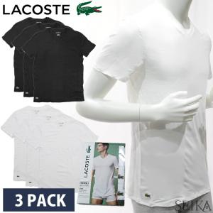 (3枚セット)ラコステ Vネック 半袖Tシャツ 3PACK TH3444 (3)001 ホワイト (4)031 ブラック メンズ インナー ワンポイント 無地 白 黒 ギフト｜ryus-select