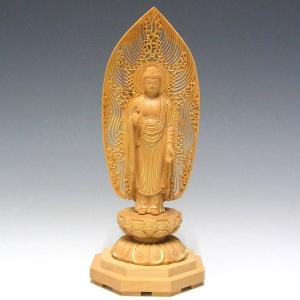 木彫り 仏像 金彩阿弥陀如来 立像 高さ15c...の詳細画像1