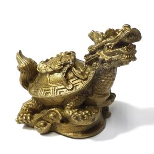 風水 開運 置物 銅器 龍亀（ロングイ） 10cm 黄銅製 銭亀 グッズ