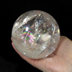 水晶球 直径45mm ブラジル産 金属台付き レインボー水晶 クォーツ 丸玉