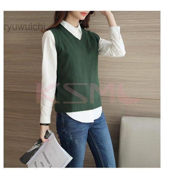 Vネック ニット ニットベスト レディース トップス    毛糸のチョッキ レディース  無地   ...