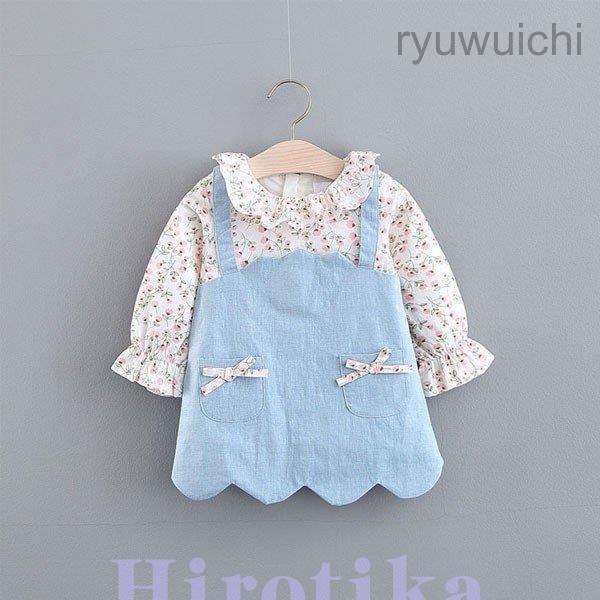 ワンピース キッズ ベビー 秋服 花柄ワンピース 女の子  Aラインスカート 3-8歳 入園式 通園...