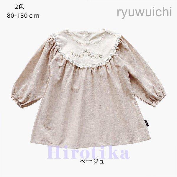 子供服　女の子　ワンピース 春夏秋　ブラック　ベージュ　森ガール　柔らか　オシャレ　お嬢様　半袖　カ...