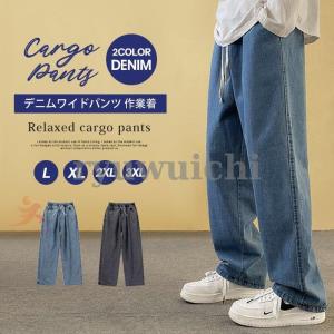 デニムパンツ デニムワイドパンツ メンズ カジュアルパンツ メンズ ボトムス ロングパンツ ゆったり イージー 作業着｜ryuwuichi