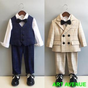 ！子供服 格子柄 スーツ 入学式 卒業式 男の子 タキシード キッズ 結婚式 発表会 卒園式 七五三 ジュニア 80 90 100 110 120 130 140 150
