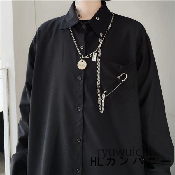 モード系長袖シャツ暗黒ユニセックス安全ピンチェーン付きセット