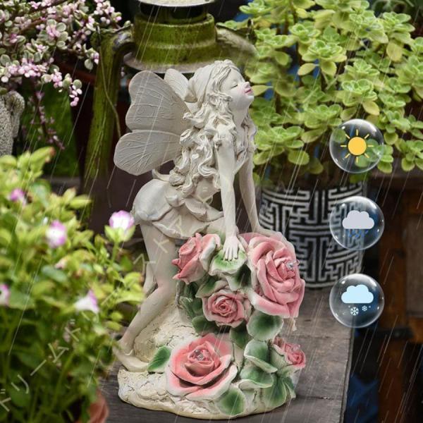エルフ 置物 ガーデンライト ソーラー 防水 自動点灯 花の妖精 樹脂彫刻 庭の置物 ガーデンオーナ...