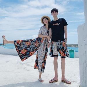 ペアルック カップル ワンピース ペアtシャツ 夫婦 恋人 春夏 ペアルックカップル ペアお揃い 半袖 夏 カップル お揃い 服 レディース オールインワ
