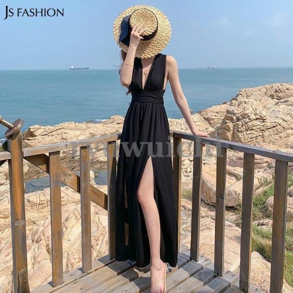 リゾートワンピース マキシワンピース バッククロス Aライン ロングワンピース マキシ丈 ロング丈 ...