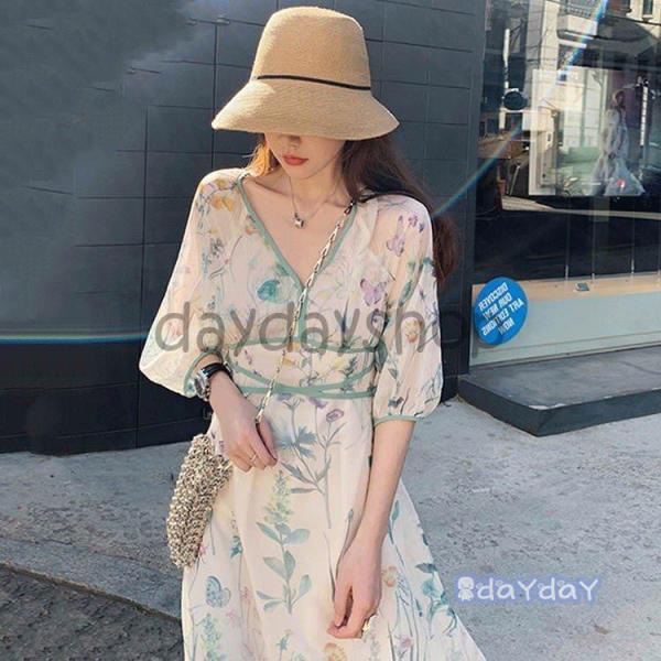 ワンピース レディース30 40代 春夏 きれいめ ワンピース 花柄 ワンピース シフォン Vネック...