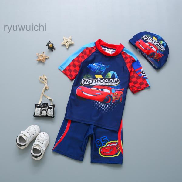 子供水着 カーズ 男の子 半袖 ラッシュガード 上下2点セット キャップ付き キッズ ボイーズ 水着...