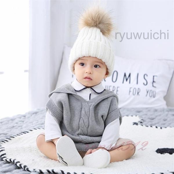 ベビー服 ニットベスト フード付き 春秋冬 可愛い 無地 トップス