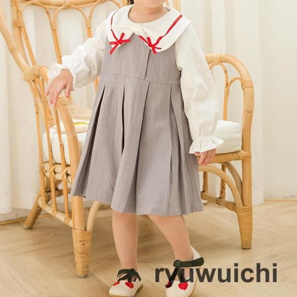 ワンピース トップス 長袖 キッズ 子ども服 ベビー 女の子 リボン プリーツ ベルスリーブ 春秋 ...