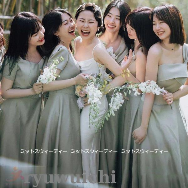 ブライズメイドドレス ロングドレス カラードレス グリーン ピンク 結婚式 二次会 aラインドレス ...