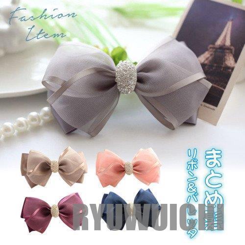 リボン ヘアクリップ 大きい バレッタ 髪飾り カジュアル ヘアアクセサリー ガール まとめ髪 髪留...