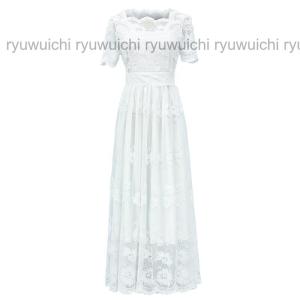 レースワンピース森ガール半分袖花柄ドレス白ワン...の詳細画像4