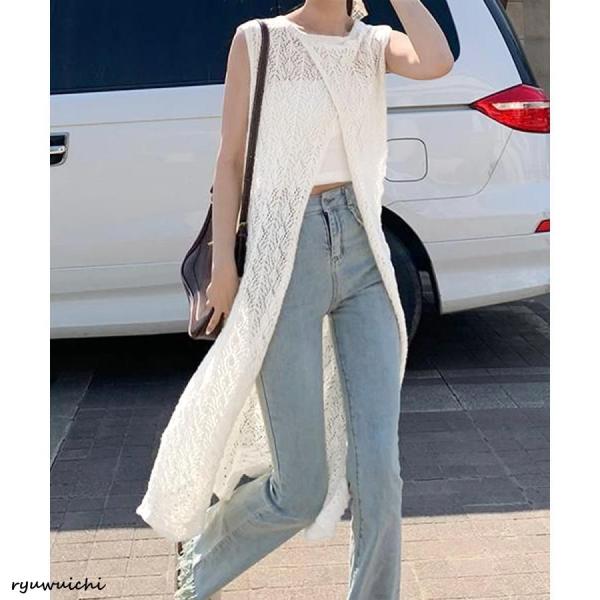 透かし編みトップス 夏 ニットワンピース