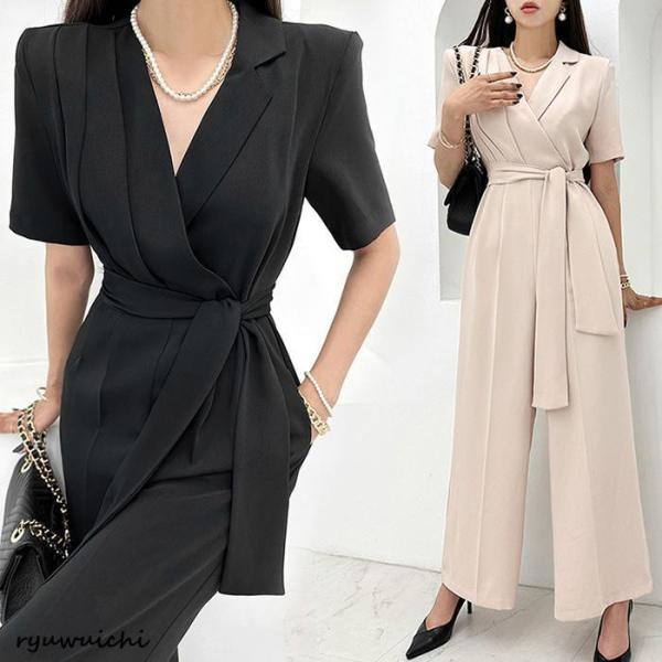 パンツドレス 結婚式 ドレス セットアップ オールインワン ワイド サロペット お呼ばれ Vネック ...