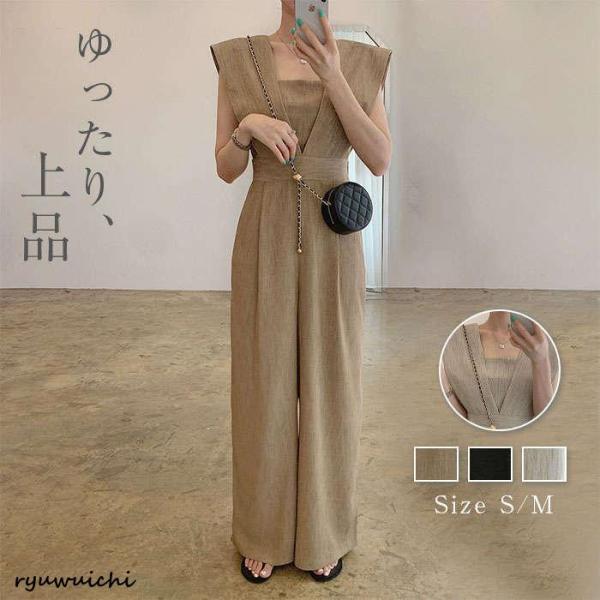 オールインワン レディース サロペット パンツ ワイドパンツ 春 夏 秋 ゆったり 体型カバー 女性...