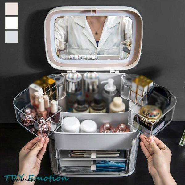 美容コスメ香水メイク道具ケアグッズメイクボックス収納ボックスクリア引き出し取っ手無地ピンクホワイトグ...