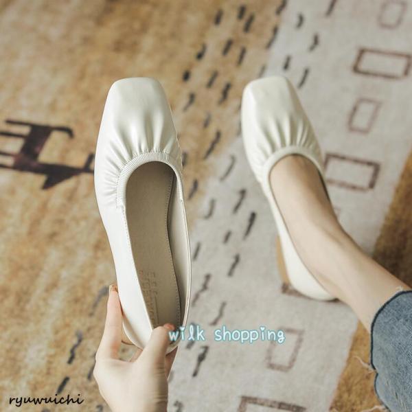 パンプス レディース フラットシューズ ローヒール ぺたんこ フラット ローファー 柔らかい スクエ...