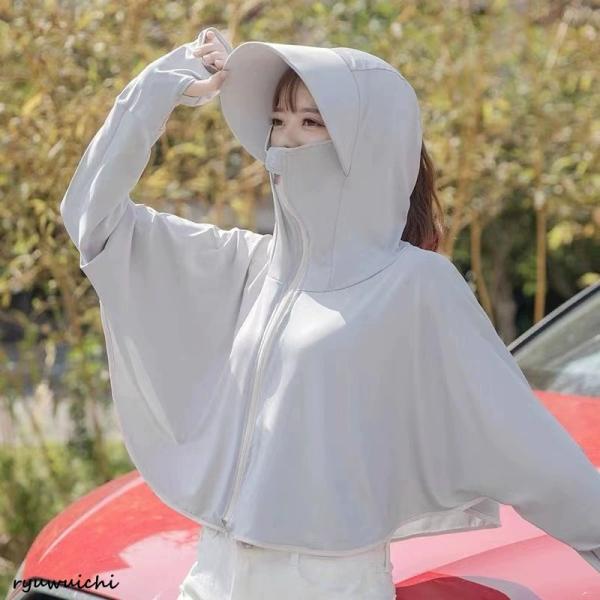 uvカットポンチョ お洒落なuvアウター フェイスカバー キャップ 取り外し可能 マント 涼感 薄手...