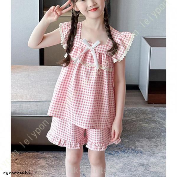 ルームウェア キッズ パジャマセット フリル 可愛い 子供服 女の子 上下セット パジャマ 姫系 半...