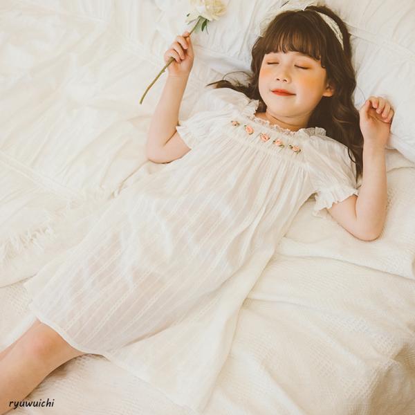 女の子 ネグリジェ 子供 パジャマ ジュニア ワンピース 半袖 ルームウェア ナイトドレス ルームワ...