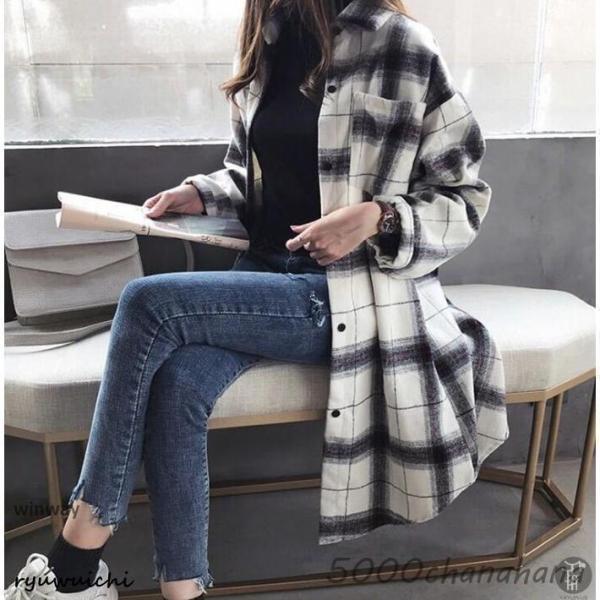 チェックシャツ レディース ロング シャツ ブラウス  ロングシャツ おしゃれ 長袖 チェック柄 ア...