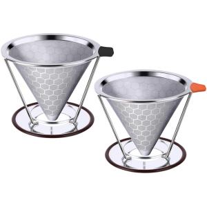 コーヒードリッパー ステンレスフィルター 2層メッシュ構造 ペーパーフィルター不要 1〜4杯用 シルバー