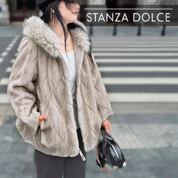 【再入荷】エコファー コート アウター レディース ファーコート フェイクファー フード コクーン ...