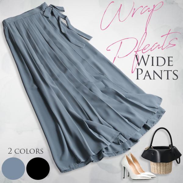 ボトム ボトムス レディース スカート パンツ ワイドパンツ プリーツ ラップパンツ シフォン  上...