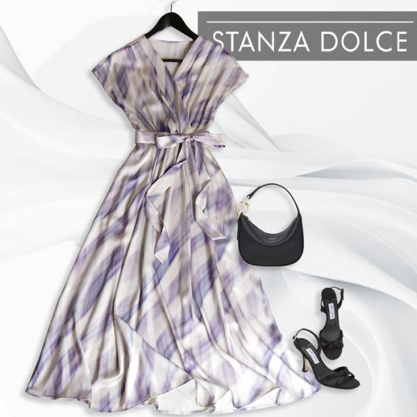 ワンピース 半袖 レディース リゾート 大人 アート柄 レトロ カシュクール フレア フレンチスリー...