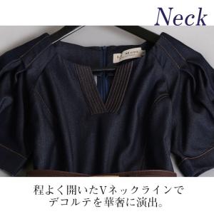 ワンピース レディース デニム風 ぽわん袖 ベ...の詳細画像5