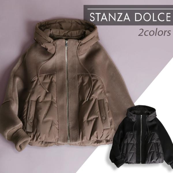 【再入荷】ダウンジャケット レディース ショート ダウン90％ 異素材 ニット 軽量 暖かい 大きい...