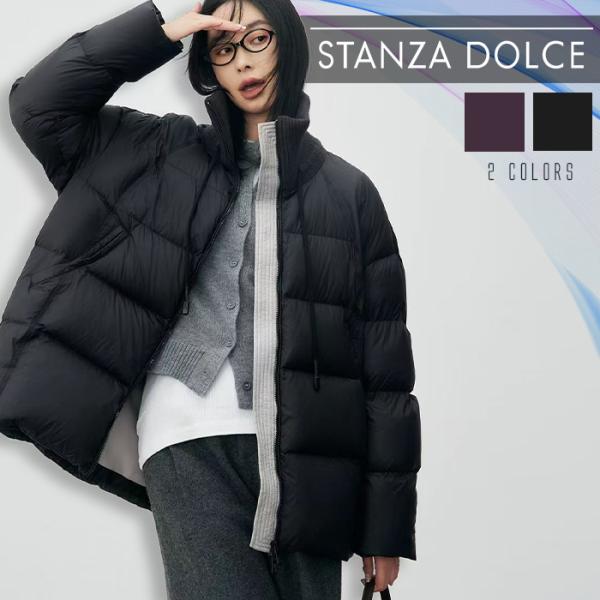 ダウンコート レディース ミドル ダウンジャケット リブ バイカラー アウター 軽量 暖かい ゆった...