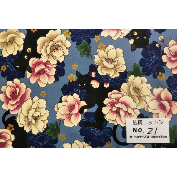 55cmX45cm 生地 キルトゲイト 黒猫と牡丹 特価 花柄コットン・21★
