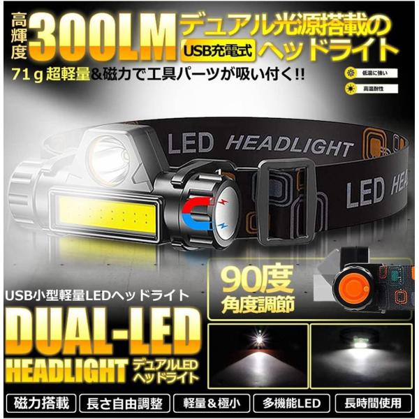 【2個セット】ヘッドライト LED ヘッドランプ 軽量 作業用 工事 マグネット 防水 登山 釣り ...