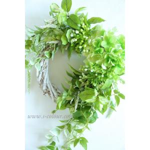 紫陽花・アマランサスリース グリーン&ホワイト 造花の詳細画像3
